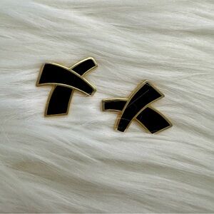 1.25” Vintage Monet X Black & Gold Pierced Bold Earrings